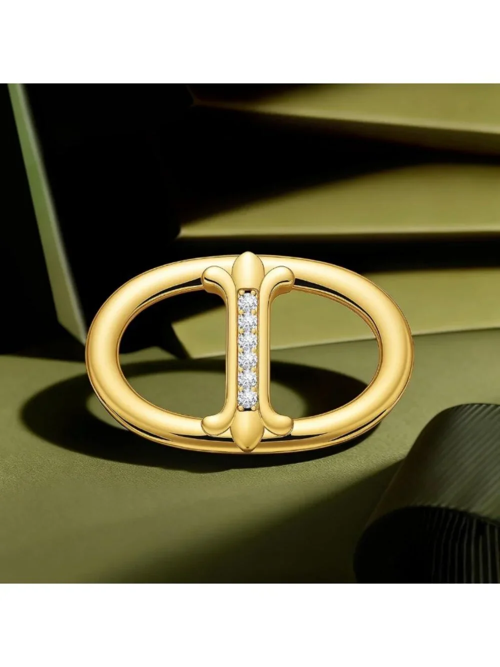Elegant 18K Gold Plated Oval Silk Scarf Ring with Rhinestones - Stylish Scarf